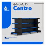 Gôndola Centro Preta Inicial 137 com 8 Bandeja Etiqueta Azul - 39405