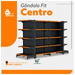 Gôndola Centro Preta Inicial 1,70m com 10 Bandeja Etiqueta Laranja - 39406