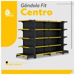 Gôndola Centro Preta Inicial 1,70m com 10 Bandeja Etiqueta Amarela - 39409