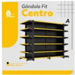 Gôndola Centro Preta Inicial 2,02m com 12 Bandeja Etiqueta Amarela - 39412