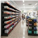 Gôndola Parede Preta Continuação 2,02m com 6 Bandeja Etiqueta Vermelha - 39509