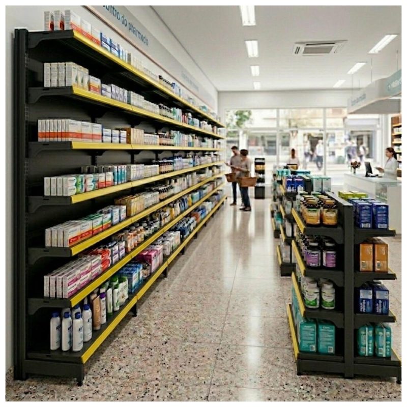 Gôndola Parede Preta Inicial 1,70m com 5 Bandejas Etiqueta Amarela - 39505