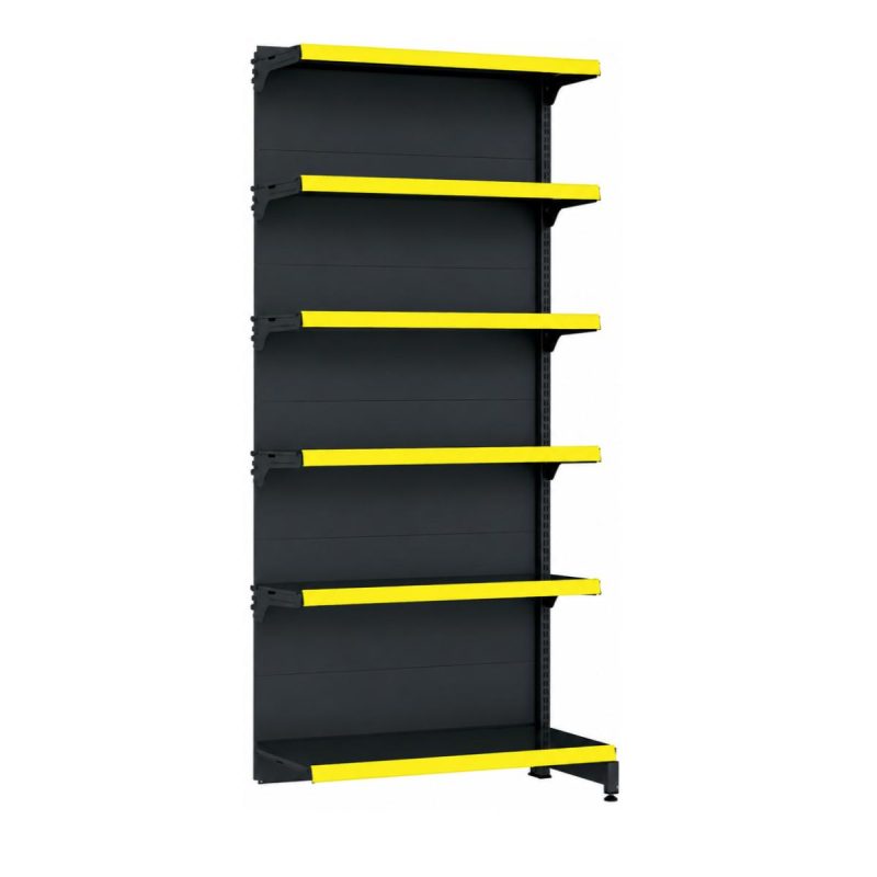 Gôndola Parede Preta Continuação 2,02m com 6 Bandeja Etiqueta Amarela - 39506