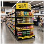 Gôndola PONTA Preta 1,37m com 4 Bandejas Etiqueta Amarela - 39416