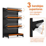 Gôndola PONTA Preta 1,37m com 4 Bandejas Etiqueta Laranja - 39417