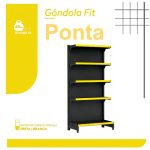 Gôndola PONTA Preta 1,70m com 5 Bandejas Etiqueta Amarelo - 39422