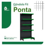 Gôndola PONTA Preta 1,70m com 5 Bandejas Etiqueta Verde - 39423