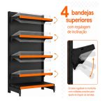 Gôndola PONTA Preta 1,70m com 5 Bandejas Etiqueta Laranja - 39425