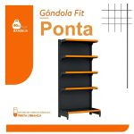 Gôndola PONTA Preta 1,70m com 5 Bandejas Etiqueta Laranja - 39425