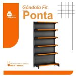 Gôndola PONTA Preta 2,02m com 6 Bandejas Etiqueta Laranja - 39430