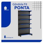 Gôndola PONTA Preta 2,02m com 6 Bandejas Etiqueta Azul - 39428
