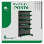 Gôndola PONTA Preta 2,02m com 6 Bandejas Etiqueta Verde - 39427