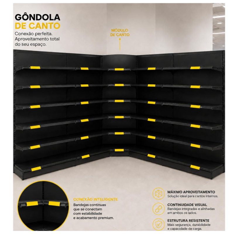 CANTO de Gondola 2,02m com 6 Bandejas Etiqueta Amarela - 39433