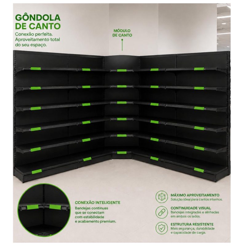 CANTO de Gondola 2,02m com 6 Bandejas Etiqueta Verde - 39432