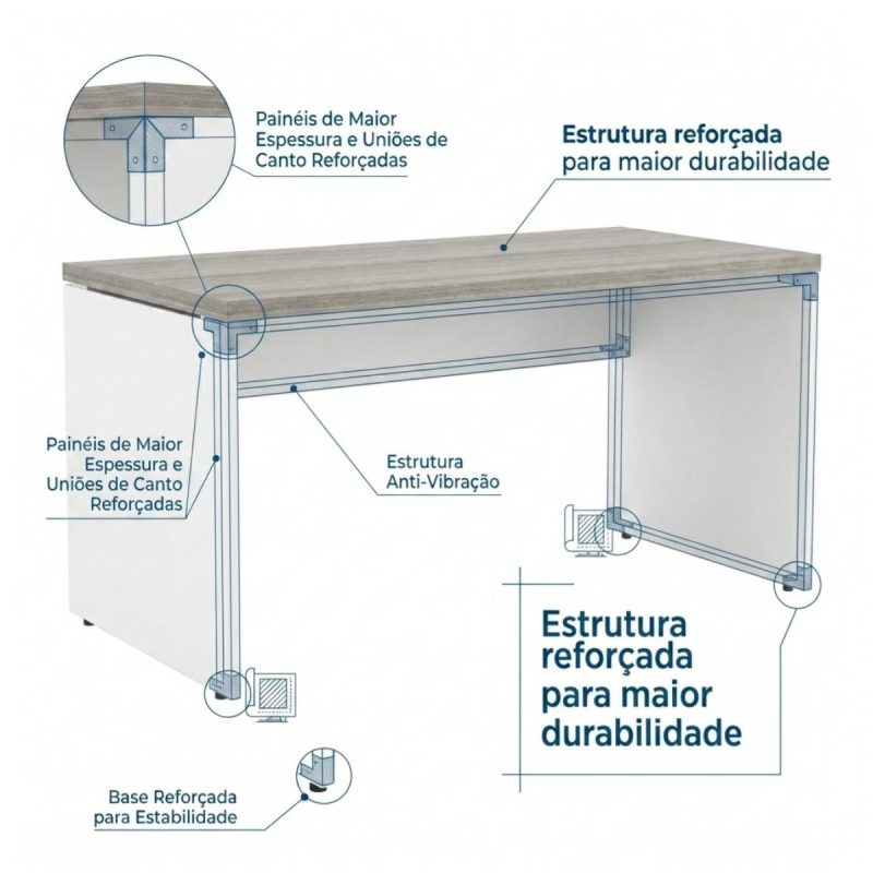 Sem categoria Mesa para Escritório Reta 1,70x0,70m - S/ Gavetas - Fresno / Branco - 71104
